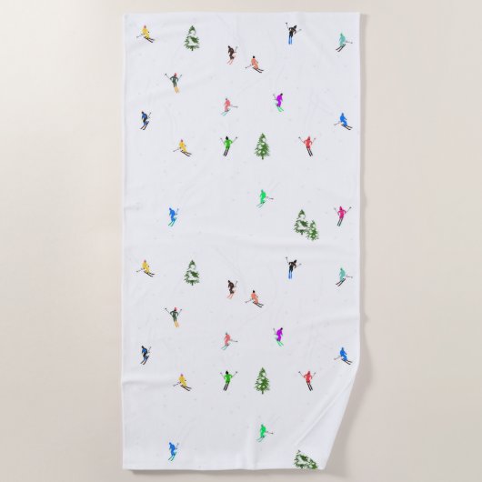 冬のアルパインスキーヤースキーパターン ビーチタオル (正面)