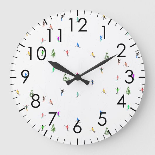 冬のアルパインスキーヤースキーパターン ラージ壁時計 (正面)