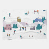 冬のアルプスの休日:アクティブな人々シームレス キッチンタオル (横)