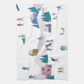 冬のアルプスの休日:アクティブな人々シームレス キッチンタオル (縦)