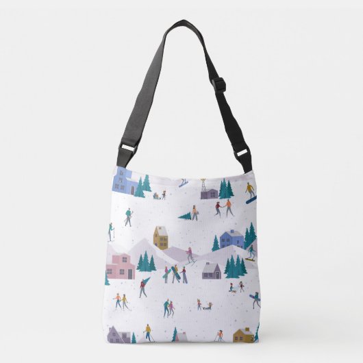 冬のアルプスの休日:アクティブな人々シームレス クロスボディバッグ (正面)