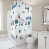 冬のアルプスの休日：アクティブな人々シームレス シャワーカーテン (インサイチュ)