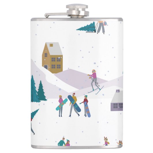 冬のアルプスの休日：アクティブな人々シームレス フラスク (正面)