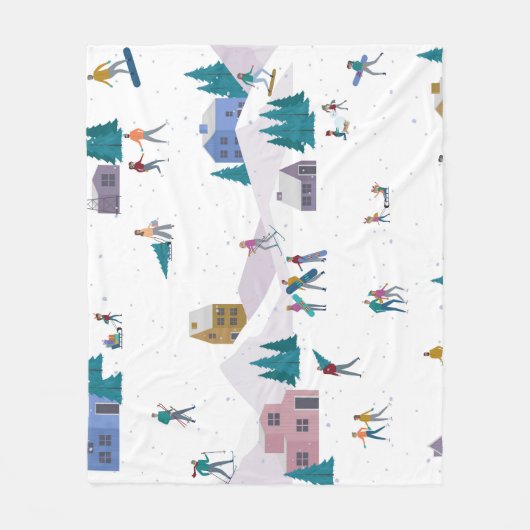 冬のアルプスの休日：アクティブな人々シームレス フリースブランケット (正面)