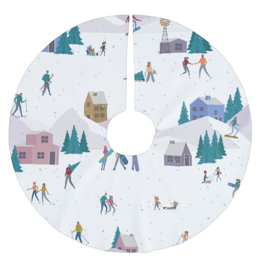 冬のアルプスの休日：アクティブな人々シームレス ブラッシュドポリエステルツリースカート (正面)