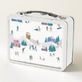 冬のアルプスの休日:アクティブな人々シームレス メタルランチボックス (裏面)