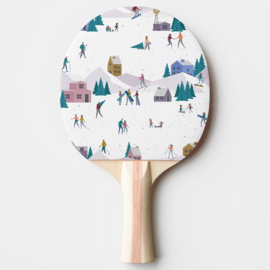 冬のアルプスの休日:アクティブな人々シームレス 卓球ラケット (正面)