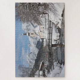 冬のアルプス山と雪の中の教会 ジグソーパズル