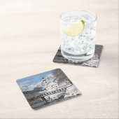 冬のアルプス山脈と雪の中の教会 スクエアペーパーコースター (インサイチュ)