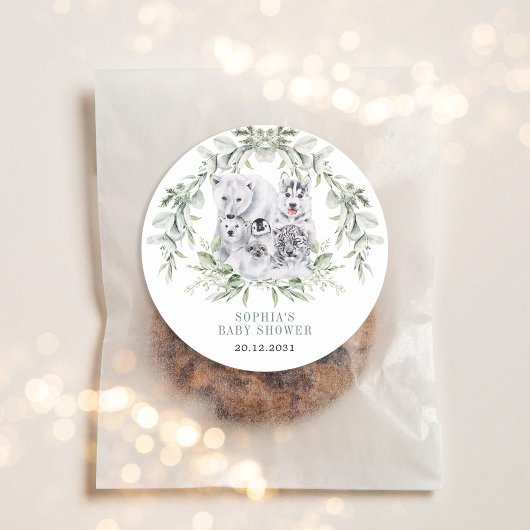 冬のアーチックアニマルズホリデーベビーシャワー ラウンドシール