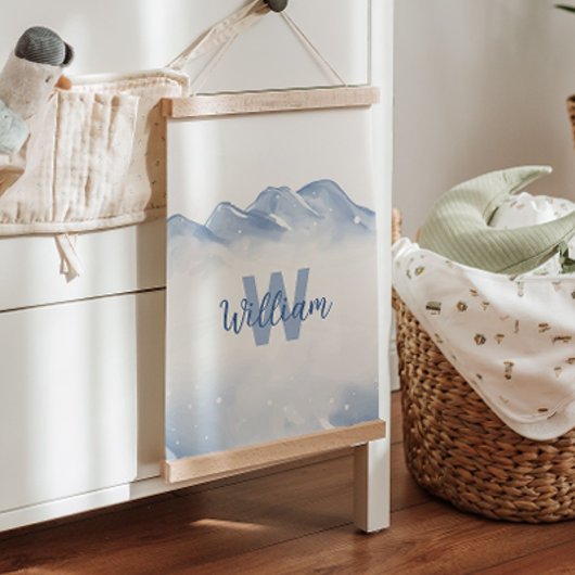 冬のイニシャルモノグラムネーム子供部屋ウォールデコール 吊り下げ型タペストリー