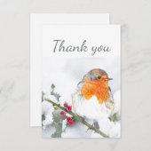 冬のイングリッシュロビン・バード・アートをありがとう サンキューカード (正面/裏面)