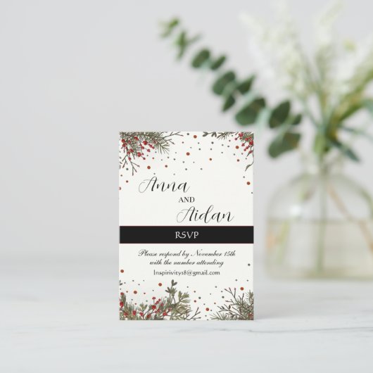 冬のウェディングエレガントインスピレーションモダンRSVP エンクロージャーカード (スタンド正面)