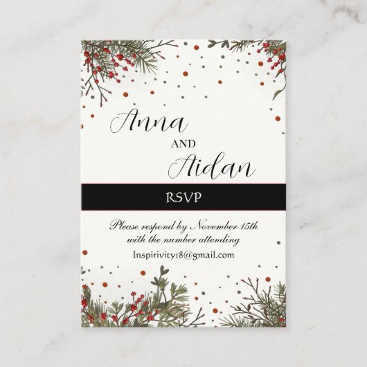 冬のウェディングエレガントインスピレーションモダンRSVP エンクロージャーカード (正面)
