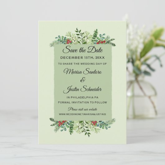 冬のウェディングエレガントクリスマスホリデーフローラ セーブザデート (スタンド正面)