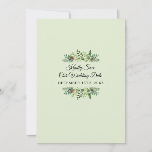 冬のウェディングエレガントクリスマスホリデーフローラ セーブザデート (裏面)