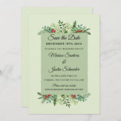 冬のウェディングエレガントクリスマスホリデーフローラ セーブザデート (正面/裏面)