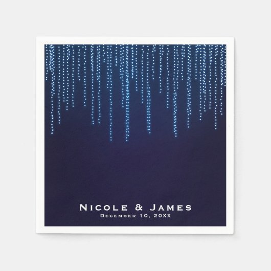 冬のウェディングエレガントブルースパークルストリングライト スタンダードカクテルナプキン (正面)