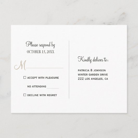 冬のウェディングエレガント金ゴールド幾何学的フレームRSVP インビテーションポストカード (裏面)