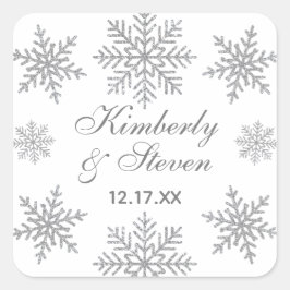 冬のウェディングシルバースノーフレーク スクエアシール