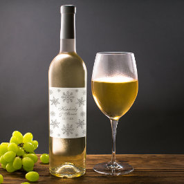 冬のウェディングシルバースノーフレーク ワインラベル