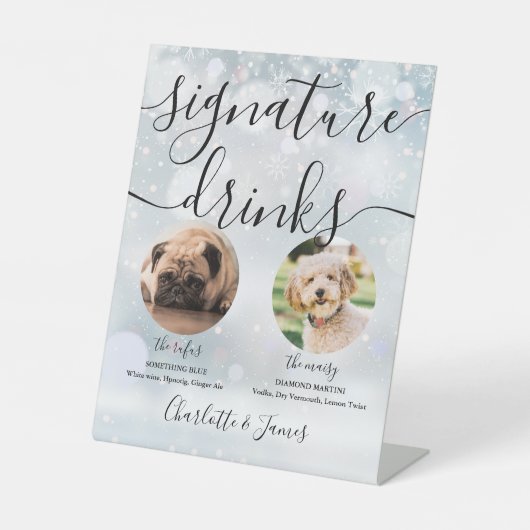 冬のウェディングスクリプトペット犬のシグネチャードリンク 台座サイン (正面)