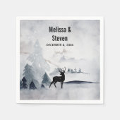 冬のウェディングトナカイ素朴グレイの水色 スタンダードカクテルナプキン (正面)