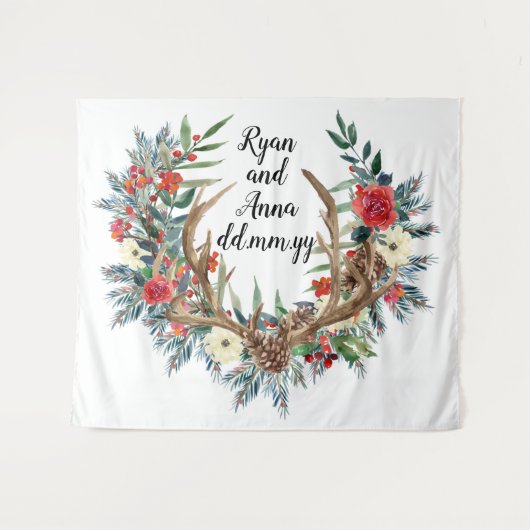 冬のウェディングバックドロップ、クリスマスフォトブースTa タペストリー (正面(横))