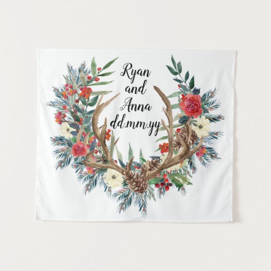 冬のウェディングバックドロップ、クリスマスフォトブースTa タペストリー (正面(横))