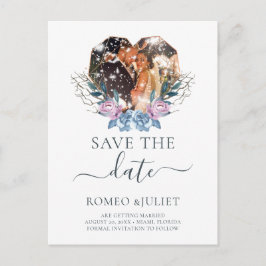 冬のウェディングフォトハートの形状 案内ポストカード