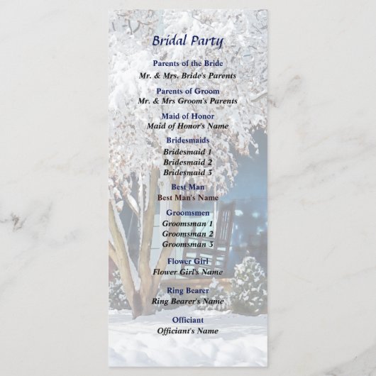 冬のウェディングプログラムにおけるポーチのロッキングチェア プログラム (裏面)