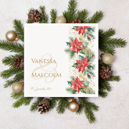 冬のウェディングポインセチア金ゴールドテンプレート スタンダードカクテルナプキン