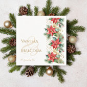 冬のウェディングポインセチア金ゴールドテンプレート スタンダードカクテルナプキン