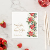 冬のウェディングポインセチア金ゴールドテンプレート スタンダードカクテルナプキン (インサイチュ)