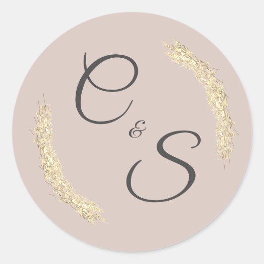 冬のウェディングモノグラムの固定ステッカー ラウンドシール (正面)