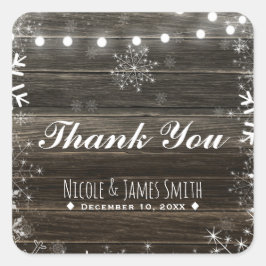 冬のウェディングライトと雪の結晶の恵素朴み スクエアシール