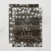 冬のウェディングライトと雪の結晶は日付を保存 案内ポストカード (正面/裏面)