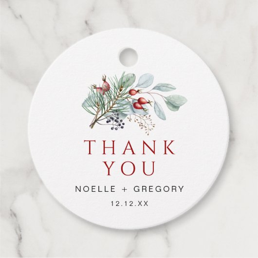 冬のウェディングラウンドメッセージカードユーカリプトゥスパイン フェイバータグ (正面)