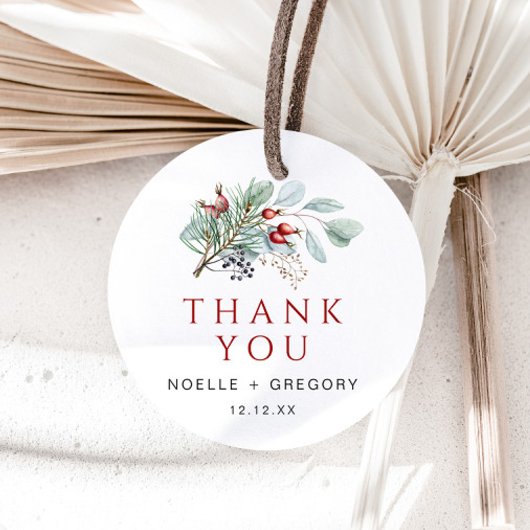 冬のウェディングラウンドメッセージカードユーカリプトゥスパイン フェイバータグ