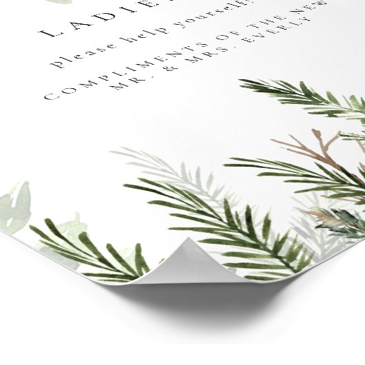 冬のウェディングレディースバスルームのバスケットサイン ポスター (角)