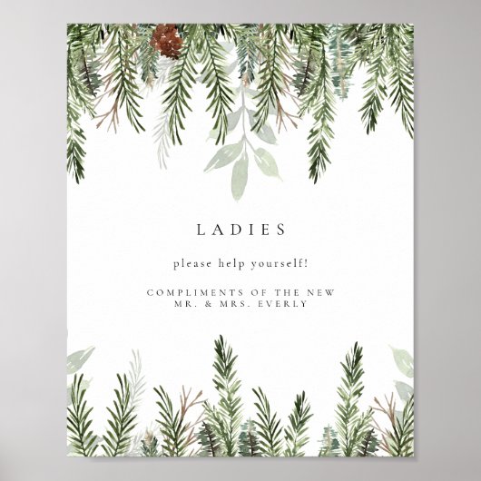 冬のウェディングレディースバスルームのバスケットサイン ポスター (正面)