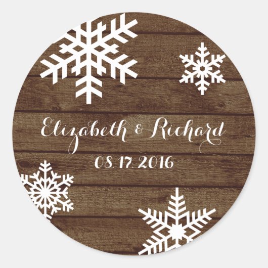 冬のウェディング素朴バーンウッドの雪の結晶 ラウンドシール (正面)