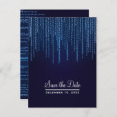冬のウェディング エレガントな青い光のSave the Date 案内ポストカード (正面/裏面)