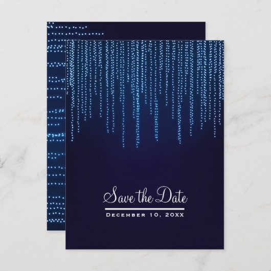 冬のウェディング エレガントな青い光のSave the Date 案内ポストカード (正面/裏面)