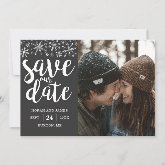 冬のウェディング カスタム写真 Save Our Date カード (正面)