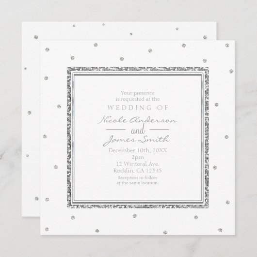 冬のウェディング　シルバーとホワイトのドット　パーティー 招待状 (正面/裏面)