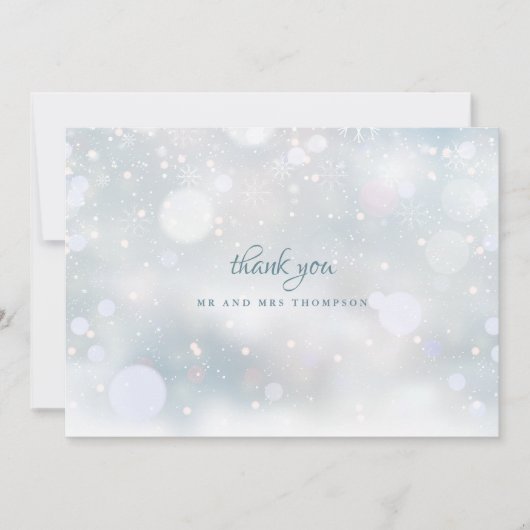 冬のウェディング スノーフレーク エレガント モダン サンキューカード (正面)