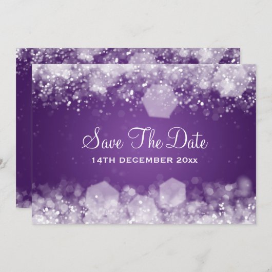 冬のウェディング　スパークリング　ナイト　パープル 招待状 (正面/裏面)