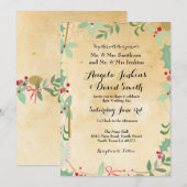 冬のウェディング ホリー ペーパー ホリデー パーティー 招待状 (正面/裏面)