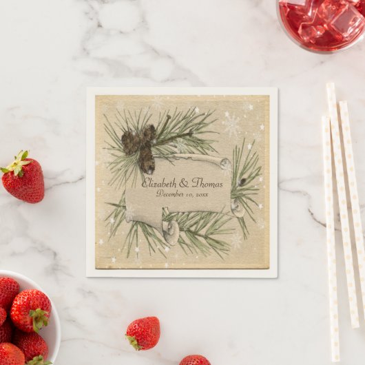 冬のウェディング, 松ぼっくり, オーダーメイドの紙ナプキン スタンダードカクテルナプキン (インサイチュ)